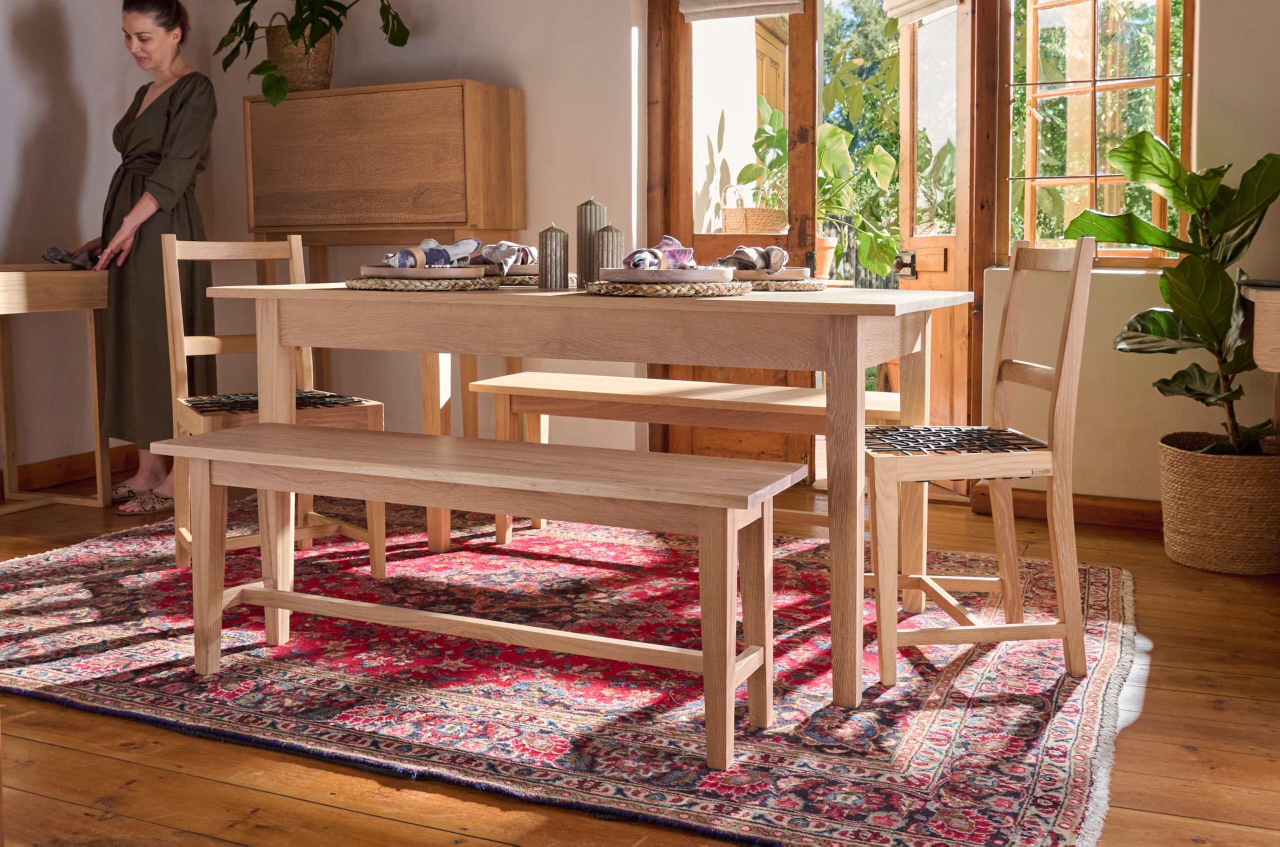 Handcrafted Solid Oak Dining Bench