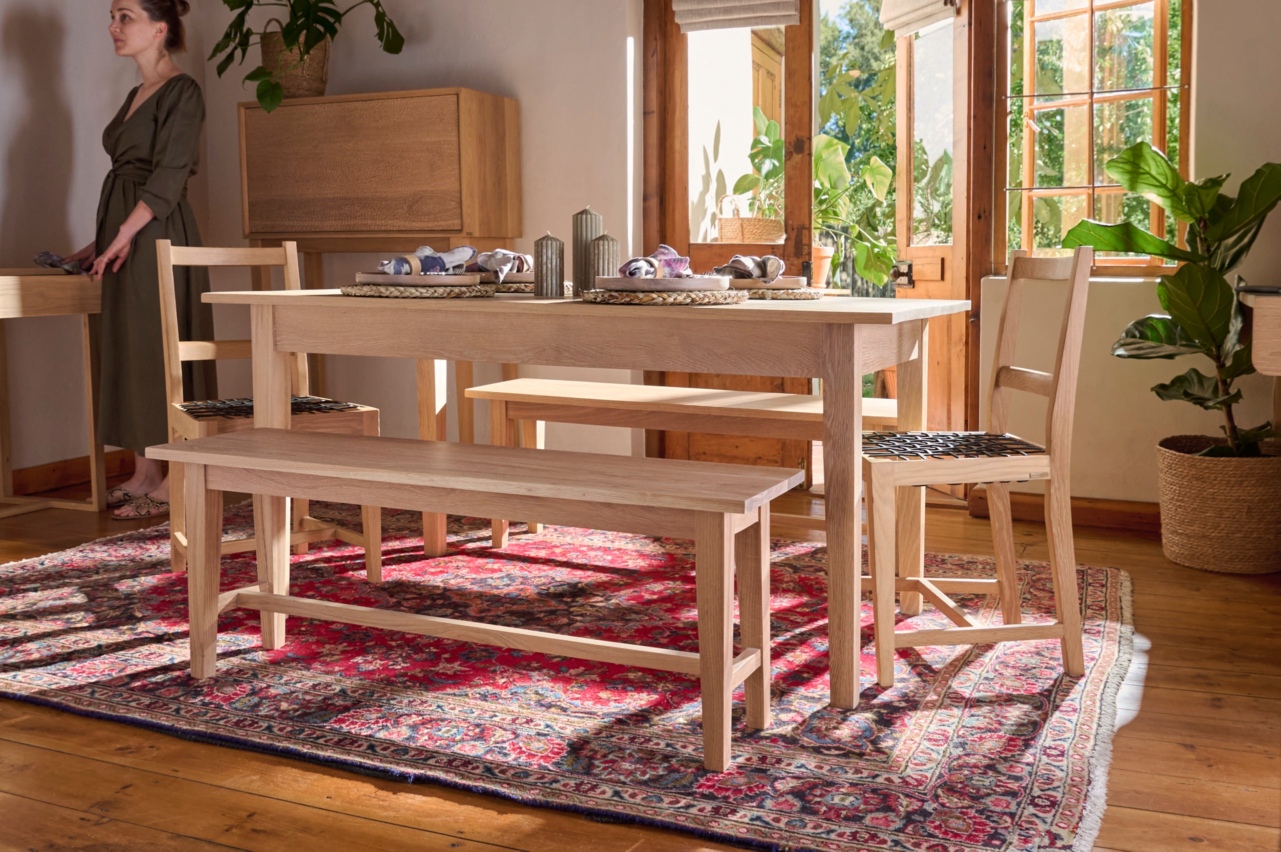 Handcrafted Solid Oak Dining Bench